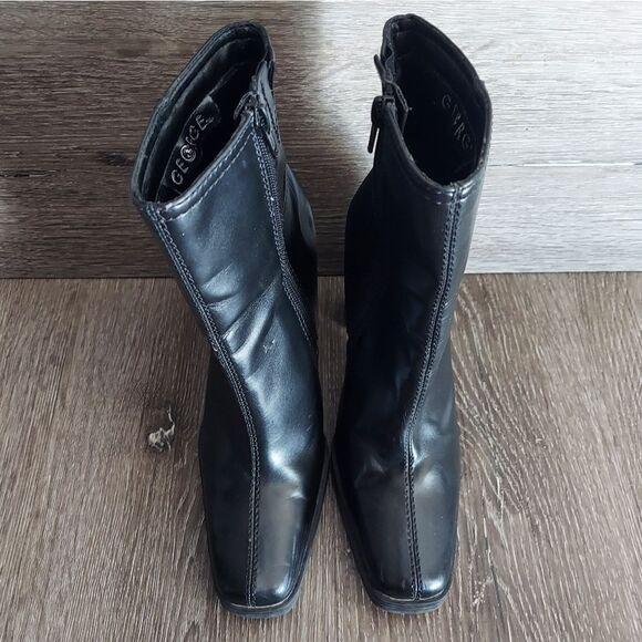 Vintage 90s George Black Square Toe Heel Platform Boot 5 - Picture 3 of 11